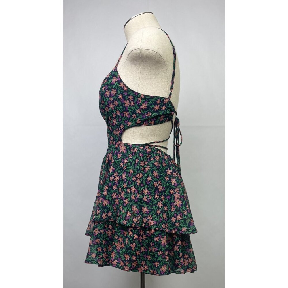 Floral Romper Shorts Womens Size XS Mahina Hawaii Floral Print Chiffon Backless - Picture 3 of 12